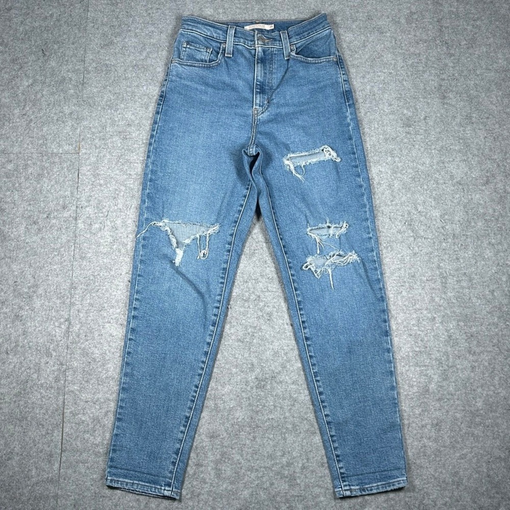 Levi Denim Jeans Women 25 Blue High Waisted Mom Jean Distressed Ripped Casual